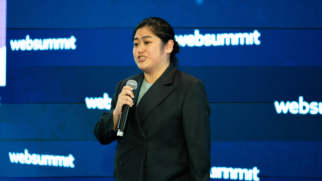 Anna Mae Lamentillo speaking on stage at the Web Summit