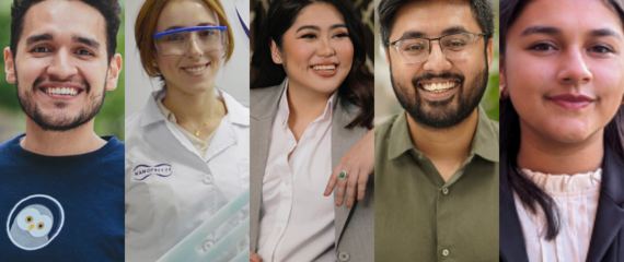 Headshots of five young leaders. From left to right Jose Zea, Isabel Pulido, Anna Mae Lamentillo, Arhum Ishtiaq, and Gitanjali Rao